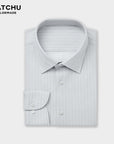 COTTON STRETCH-KNIT SHIRT IN LIGHT GRAY FISHBONE PATTERN