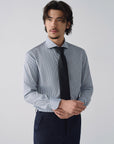 COTTON ELASTIC MERCERIZED NON-IRON SHIRT 100S BLUE PINSTRIPES