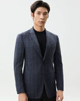 SUIT JACKET IN STRETCH FABRIC WITH NAVY AND RED GRID PATTERN