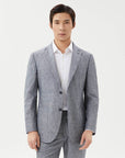 SUIT JACKET IN A LINEN BLEND NAVY AND WHITE GRID PATTERN