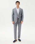 LEISURE SUIT IN A LINEN BLEND NAVY AND WHITE GRID PATTERN