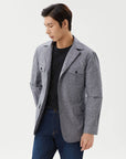 SAFARI JACKET IN A LINEN BLEND NAVY AND WHITE GRID PATTERN