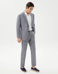 LEISURE SUIT IN A LINEN BLEND NAVY AND WHITE GRID PATTERN