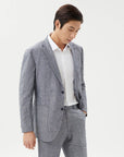 SUIT JACKET IN A LINEN BLEND NAVY AND WHITE GRID PATTERN