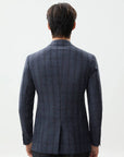 SUIT JACKET IN STRETCH FABRIC WITH NAVY AND RED GRID PATTERN