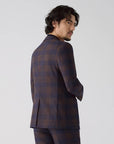 SUIT JACKET IN MICRO-PATTERNED STRETCH FABRIC COFFEE BLUE CHECKERED PATTERN