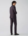 SUIT IN MICRO-PATTERNED STRETCH FABRIC COFFEE BLUE CHECKERED PATTERN