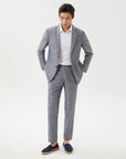 LEISURE SUIT IN A LINEN BLEND NAVY AND WHITE GRID PATTERN