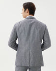 SUIT JACKET IN A LINEN BLEND NAVY AND WHITE GRID PATTERN