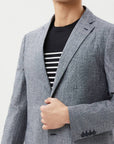 LEISURE SUIT IN A LINEN BLEND NAVY AND WHITE GRID PATTERN