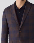 SUIT IN MICRO-PATTERNED STRETCH FABRIC COFFEE BLUE CHECKERED PATTERN