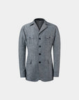 SAFARI JACKET IN A LINEN BLEND NAVY AND WHITE GRID PATTERN